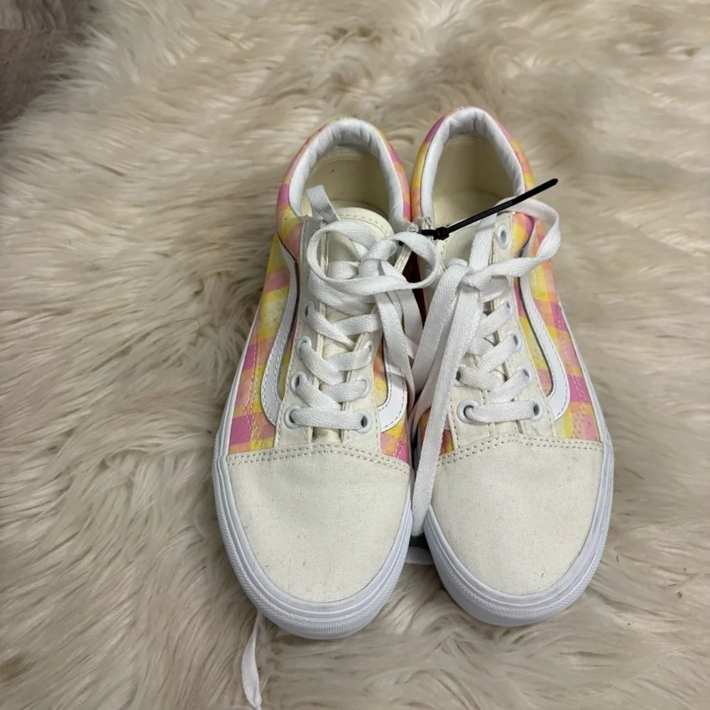 New Vans Women's OLD SKOOL STACKFORM PASTEL PICNIC PINK PLAID SNEAKERS 5 or 3.5